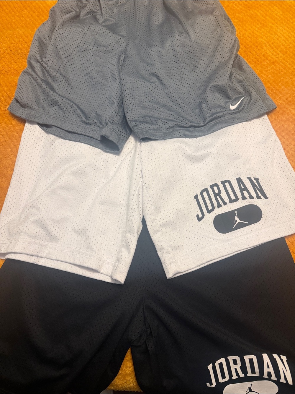 Bundle of 3- Nike and Jordan Kids Mesh Shorts in Gray, White, Black- All 3